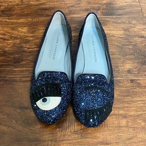 Chiara Ferragni Sparkle Glitter Eye Flats Size 36